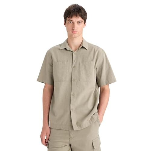 DeFacto Mens Young Relax Fit Regular Short Sleeve Woven Top Short Sleeve Shirt Short (pack of 1)