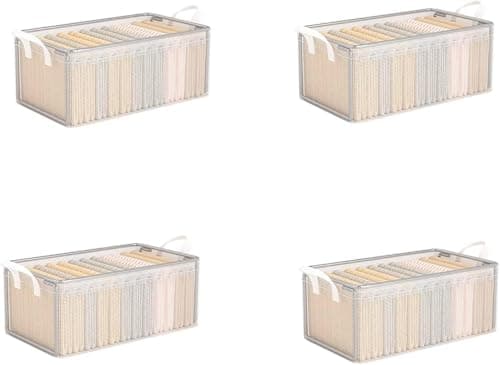 Transparent Closet Storage Box 47 by 27 by 19 cm Fabric Organizer with Metal Support Frame for Folded Clothes and Accessories Under Bed or Shelf Easy Storage