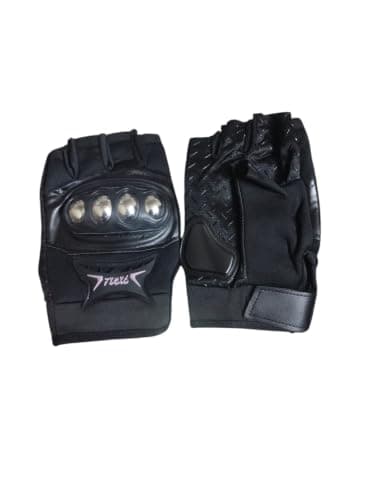قفازات دراجة نارية بنصف إصبع، باللونين الأسود | Knuckle Protection, Anti-Slip Grip, Riding Gloves, Open Finger Design, Wrist Strap Sport activity glove