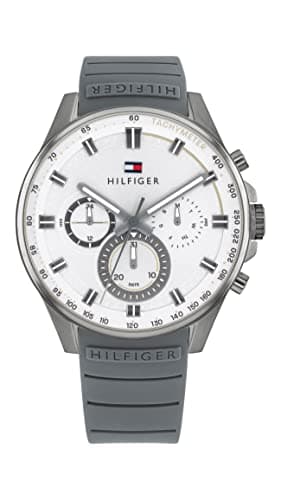 Tommy Hilfiger Watch for Men, Quartz Movement, Analog Display, Gray Silicone Strap-1791972