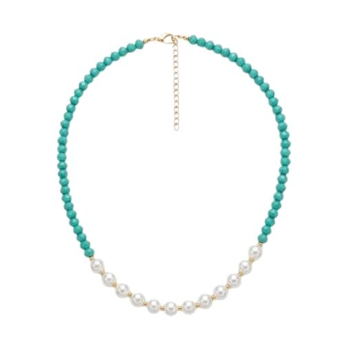 Turquoise Beads Necklace With White Pearl, Elegant Design With Adjustable Gold Chain -Mg_bd10005
