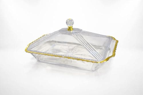 Generic Clear Acrylic Dessert Container with Gold Frame, Multi-Purpose for Cookies and Furit, 25 cm, .hd