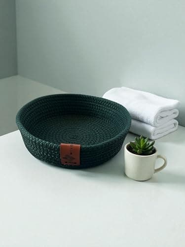 Woven It Handmade Cotton round Green Plate 17cm x 4cm, Can be Used in Kitchen, Dining Room, Living Room, Bed Room, Kids Room, Bathroom, Indoor & Outdoor.