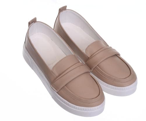 B&W womens B&W-W076-Beige Sneaker Shoes
