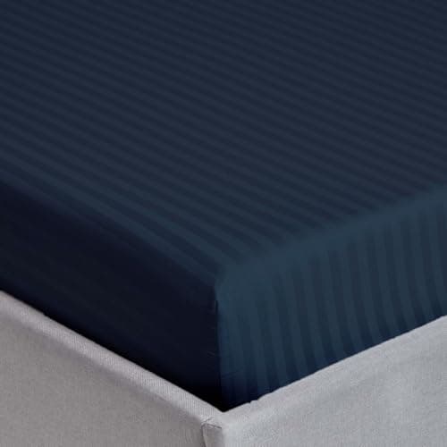 Ocra Fine PolyCotton Bed Sheet Set, Stripe Pattern, 3 Piece Set with Sheet and Pillowcases (Navy Blue, King 180x200, Fitted Bedsheet)