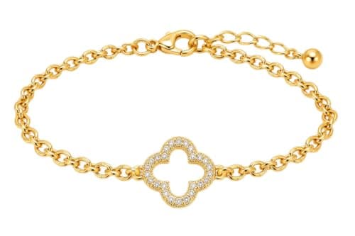 Women's Gold Hollow Flower Studded Stone Bracelet | Elegant chain, lobster lock, suitable for occasions, hollow design, hand accessory