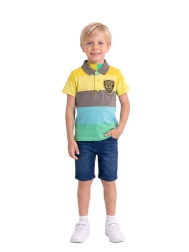Boys Striped Short Sleeve Classic Collar Polo Shirt (Yellow 2, 9 Months) | Suitable For Children, Colorful Striped Design, Embroidered Logo, Comfortable And Fashionable, Suitable For Summer