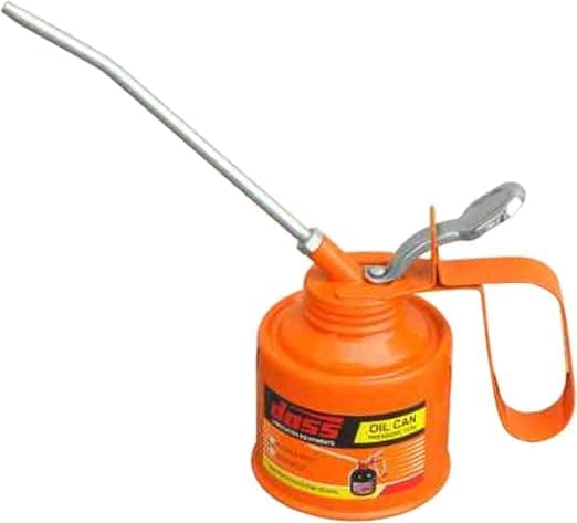 Orange Metal Oil Can with Long Tube | Hand pump, long flexible tube, ergonomic handle, for precision lubrication, durable metal construction Machine lubricant