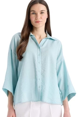 DeFacto Womens Traditional Regular Fit V Neck 3/4 Sleeve Woven Top Long Sleeve Shirt Shirt (pack of 1)