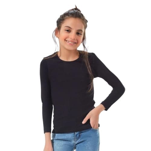 Mesery Girls Top - Black Long Sleeves - Solid - Casual Athletic - Polyester/100% - Pull-On - Girls, Children, Everyday Use Shirt