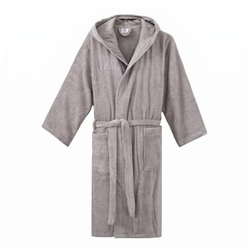 Printex.EG Luxury Unisex Cotton Bathrobe with Hood - Ultra Absorbent & Soft Hotel Quality - Modern Solid Design. (Soft Grey) Robe