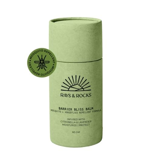 Rays & Rocks Natural Mosquito Repellent Balm, Citronella, Lemongrass & Lavender, Bug Repellent for Kids & Family, Long-Lasting Natural Protection, Plastic-Free Biodegradable Push-Up Tube, 60g Insect repellent