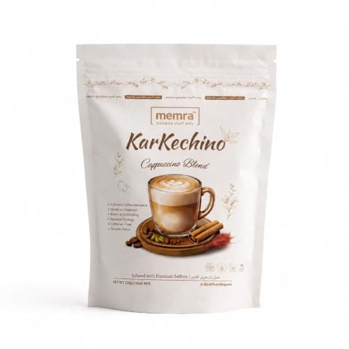 Diet Cappuccino, with espresso, coconut oil, karak blend, saffron, creamy and rich aroma كابتشينو كارك بالزعفران بدون سكر