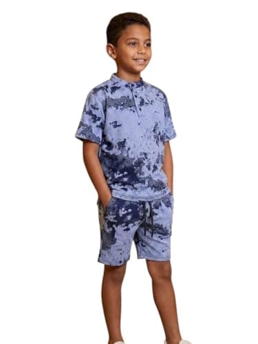 Miza Boys 2 Piece Short Set, Printed Magic Material, Buttoned Text Collar Coordinated outfit
