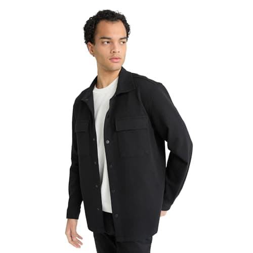 DeFacto Man Regular Fit Regular LONG SLEEVE Woven Top Long Sleeve Shirt E7689AX, Black XL Binocular