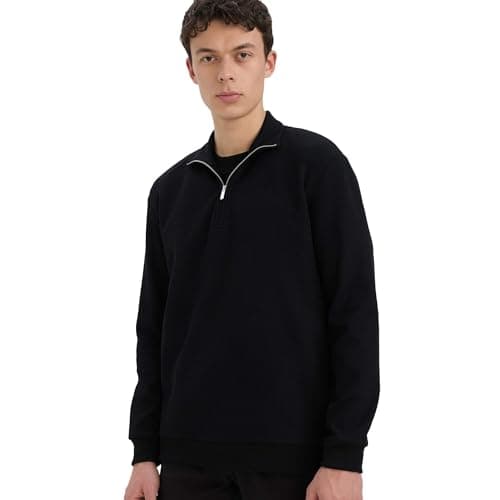 DeFacto Mens Comfort Fit Stand- Up Collar LONG SLEEVE Knitted Sweat Shirt D7543AX Sweat Shirt (pack of 1) Sweatshirt