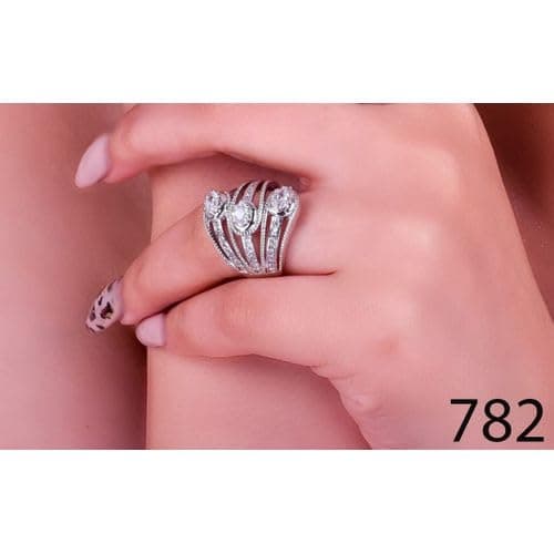 3 Diamonds 292474661779168 Platinum Plated Ring for Women with Zircon Stone - Silver