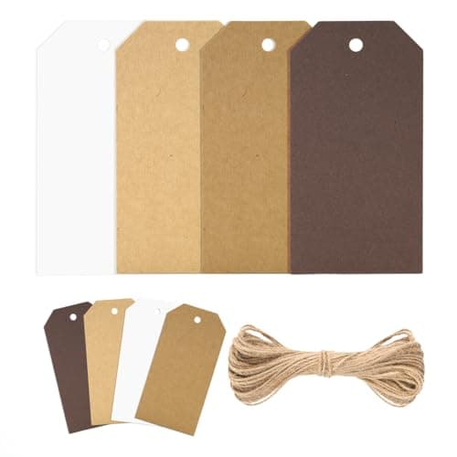jijAcraft 60PCS Brown Gift Tags: 5x10CM 4 Colors Gradient Tags with String | Blank Paper Favour Labels with String for Gift Wrapping, DIY Crafts, Wedding, Clothing, Christmas