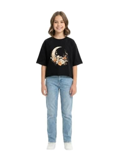 CAESAR Girls Girls' cotton short-sleeved t-shirt with prints on the chest Girls' cotton short-sleeved t-shirt with prints on the chest