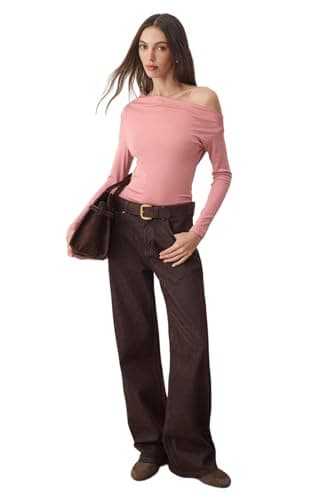 Trendyol Womens Dusty Rose Schlicht Premium Soft Fabric Fitted/Slim Fit Boat Neck Knitted Blouse Twoaw24bz00227 Blouse (pack of 1) Shirt
