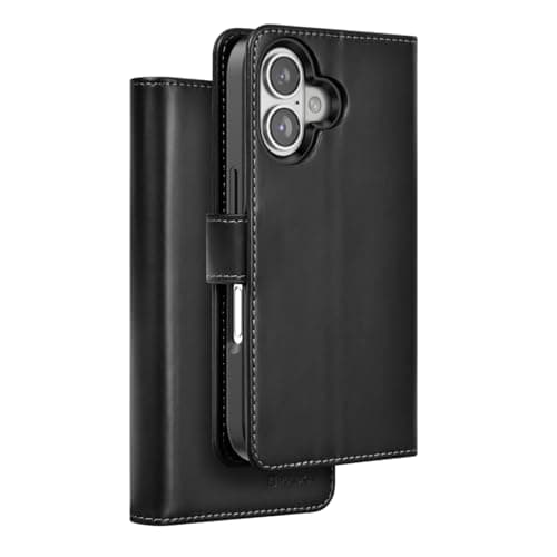 PULOKA for iPhone 16 Leather Flip Cover Detachable Leather Wallet Wirelss Charging Case (Black) Cellular phone case