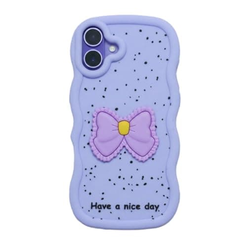Compatible Case With iphone 16, [Drop Protection] 3D Bow Pattern Soft TPU Shockproof Phone Case Full Body Protection (Purple) Cellular phone case