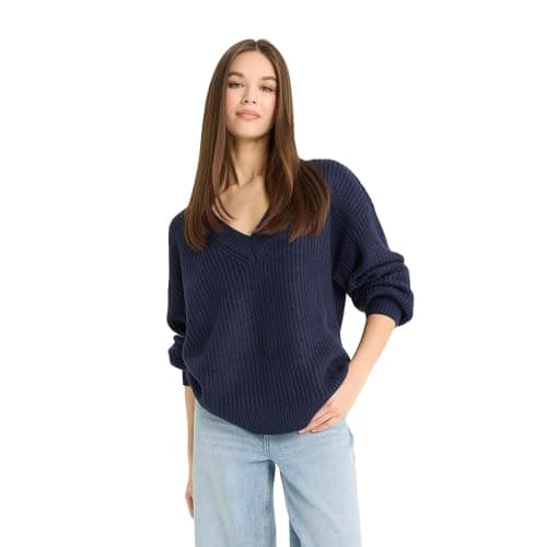 DeFacto Woman Young Oversize Fit V Neck Long Sleeve Tricot Pullover Z7135AZ, NavyM String light