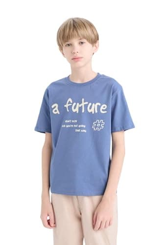 DeFacto Boy Casual Regular Fit Crew Neck Short Sleeve Knitted Short Sleeve T-Shirt,Light Indigo 8/9 Y Watch