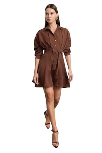 Trendyol womens Braun Skirt Waist Opening Mini Woven Shirt Kleid Twoaw25el00154 Dress (pack of 1)