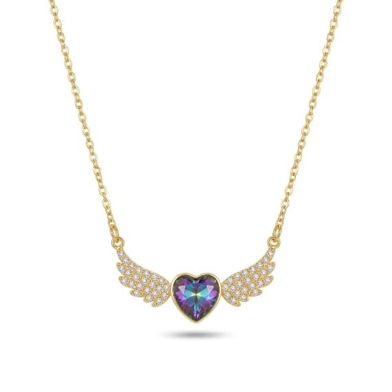 Women's Stainless Steel Gold Wings Heart Pendant Necklace