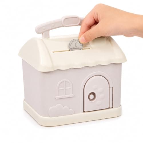 House Shape Money Bank, Cute Plastic Savings Box, Large Capacity Coin Holder with Open Door and Key, Portable Cash Storage, Modern Room Decoration, Gift for Saving Habits, Financial Awareness Pink