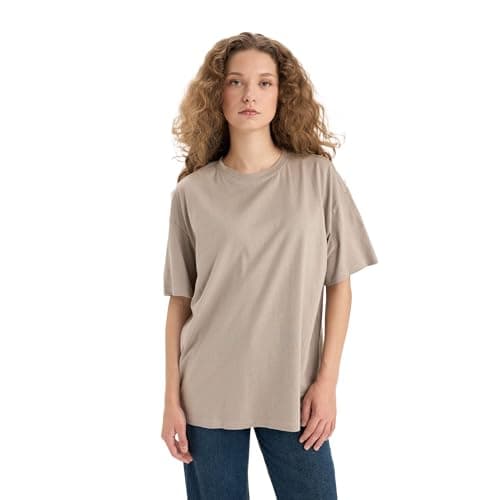 DeFacto Womens Young Oversize Fit Crew Neck Short Sleeve Knitted Short Sleeve T-Shirt Short (pack of 1)