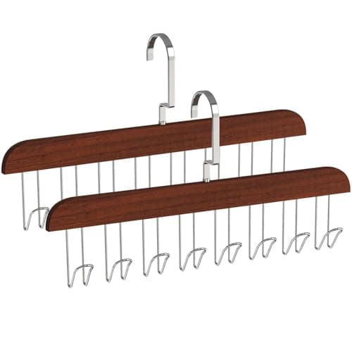 PYJLBX Belt Hanger, Tank Top Bra Hangers, 8-Hook Tie Rack, Anti Slip Multi Hook Wooden Hangers Space Saving Coat Rack, Hanging Organizer for Belts, Ties, Scarfs, Bras,Hat,Camisoles (2PCS Retro Color) Clothes hanger