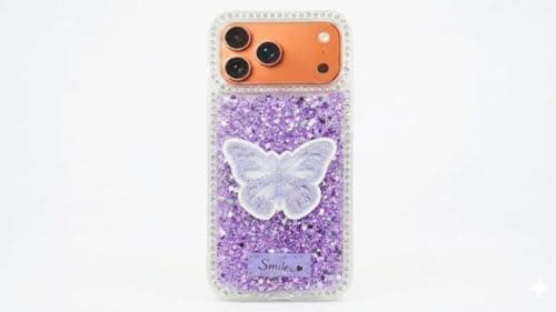 Butterfly Crystal For (iphone 17 Pro) Protective Case Glittery Back Cover Rhinestone Frame For Girls Shockproof Protection For Girls (Purple) Cellular phone case