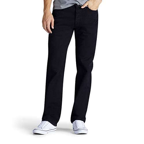 Lee Uniforms Men's Relaxed Fit Straight Leg Jeans, Double Black, 30W x 32L