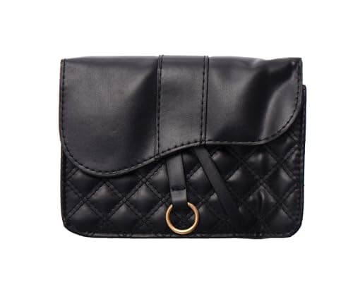 Faux Leather Small Handbag with Adjustable Strap and Magnetic Clips – Black Gold