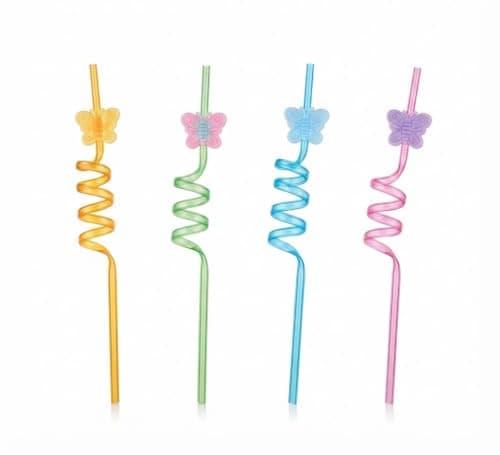 4-Piece Acrylic Butterfly Straw Set Reusable Multi-Color Drink Accessory