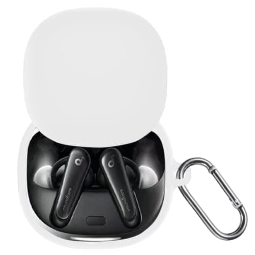 Silicone Case Cover (Compatible with Anker Soundcore Liberty 4) Earbuds, Soft Silicone Protective Case Cover, Shockproof Sleeve with Carabiner (White) Portable electronic device cover