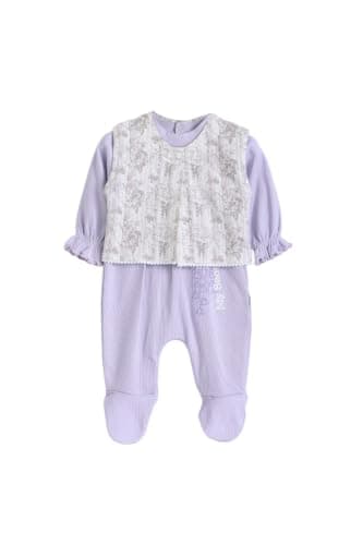 Junior Baby Girls Autumn Footed Romper - Long Sleeve One-Piece Outfit with Decorative Overlay, Soft Cotton Blend Infant Jumpsuit, Multicolor, 03
