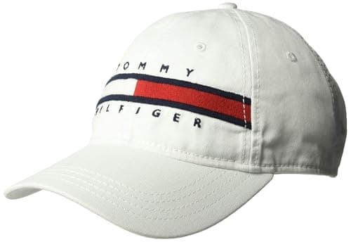 Tommy Hilfiger Men’s Cotton Avery Adjustable Baseball Cap, Bright White, One Size Hat