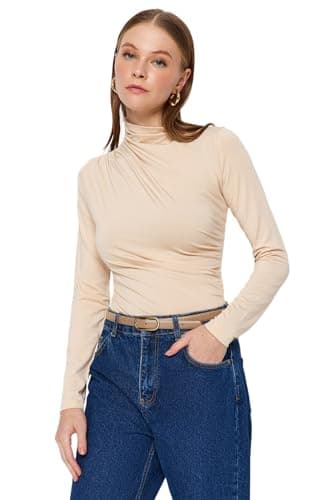 Trendyol Womens Stone Gather Detailed Stand Collar Stretch Knitted Body with Snap Fasteners TWOAW24BD00014 Bodysuit (pack of 1) Leotard