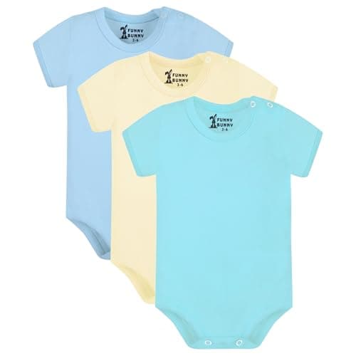 Funny Bunny Pack of 3 Cotton Plain Color Half Sleeve Bodysuit for Baby Leotard