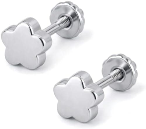 Caflon Rose-Shaped Stud Earrings, Silver Plated, Sterilised Ear Piercing Earrings for Sensitive Ears, Flower Design for Women & Girls