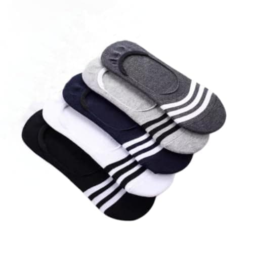 Men's Socks with Stripe Detail, Multicolour, 3 Pairs | Invisible Cut, Non-Slip Heel Grip, Men's Loafer Liner, Cotton Blend, Black, White, Navy, Grey