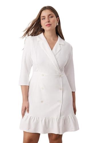 Trendyol womens Ecru Plus Size Unlined Three Quarter Sleeve Mini Woven Jacket Kleid Tbbaw23ah00042 Plus Size Dress (pack of 1)