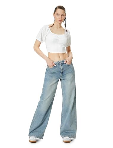 KOTON Womens Cutwork Crop T-Shirt Classic (pack of 1)