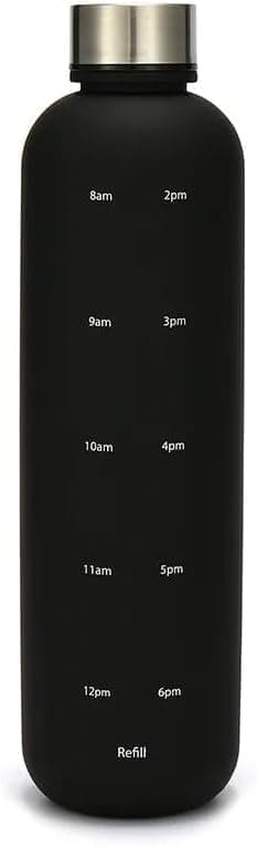 Water Bottle with Time Marker Leak Proof Black | Leak resistant, time indicator