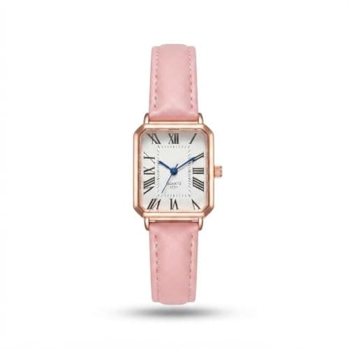 Women's Fashion Watch Classic Rectangle Comfortable Leather Strap Precise Quartz Movement Delicate Design Fits Daily and Formal Looks and Adds a Sophisticated Touch to Your Wrist.Pink