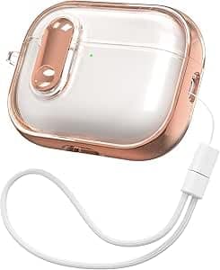 Compatible with AirPods Pro 2nd/1st Generation Case for Women with Security Lock, Soft TPU with Lanyard, Compatible with AirPods Pro 2nd/1st Generation Protective Case (Rose Gold) Portable electronic device cover
