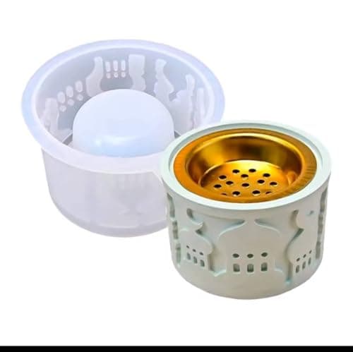 White Ceramic Incense Burner Mold with Incense Cover, Islamic Home Decorative Design, Oud Incense Burner for Home Decoration, with Inner Gold Bowl Incense holder